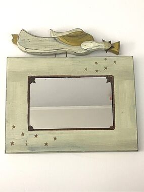 Small Hand Carved Primitive Folk Art Mirror, Dream Sleep Angel Wall Art